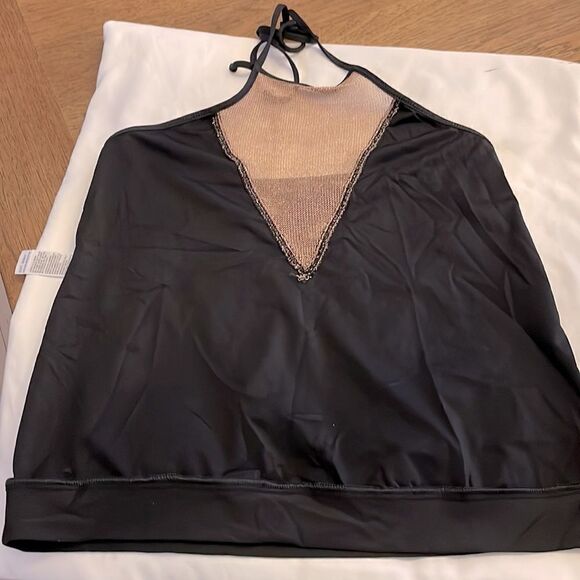 LISA VOGEL LUXE TWO PIECE HIGH NECK TANKINI. BLACK WITH COPPER/BRONZE. … - Picture 7 of 9